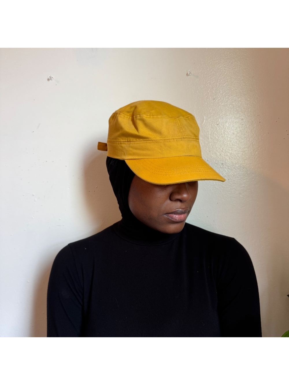 Vintage mustard Cadet Cap Flat Top Military Patrol Hat one size Adjustable - Picture 2 of 7